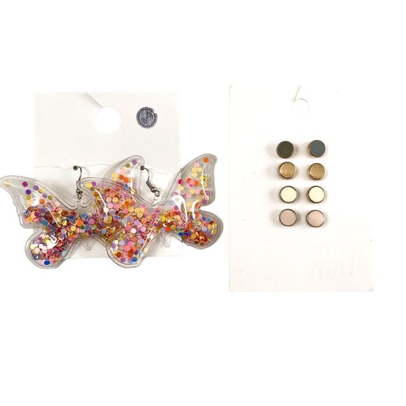 Forever 21 H&M Earring Bundle Confetti Butterfly Dangle earrings with Studs - Picture 1 of 5